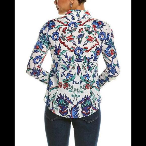 Tory Burch Brigette Blouse Cotton Floral Button Up SIZE 10 - Picture 2 of 6